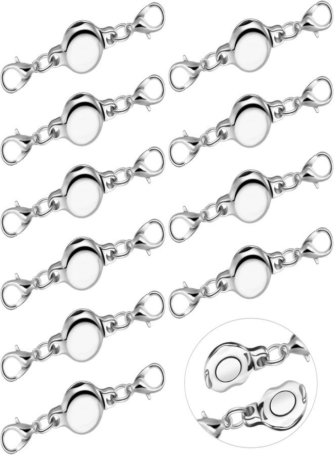 Mtlee 10 Pieces Silver Magnetic Necklace Clasp Round Jewelry Magnetic Clasps for Necklaces Bracelet and Closures Helper Jewelry Making Extender - Image 1