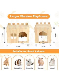 BWOGUE BWOGUE Large Wooden Rabbit House and Hideouts Bunny Castle Detachable Small Animal Play Hideaway Rabbit Hideout Cage Accessories for Indoor Adult Rabbit Guinea Pig Chinchilla Habitat  - Image 2