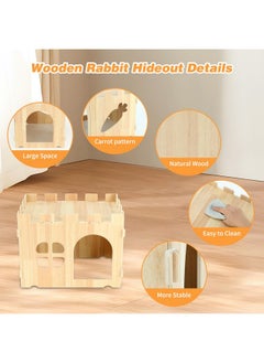 BWOGUE BWOGUE Large Wooden Rabbit House and Hideouts Bunny Castle Detachable Small Animal Play Hideaway Rabbit Hideout Cage Accessories for Indoor Adult Rabbit Guinea Pig Chinchilla Habitat  - Image 4