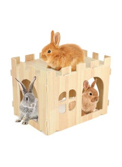 BWOGUE BWOGUE Large Wooden Rabbit House and Hideouts Bunny Castle Detachable Small Animal Play Hideaway Rabbit Hideout Cage Accessories for Indoor Adult Rabbit Guinea Pig Chinchilla Habitat  - Image 1
