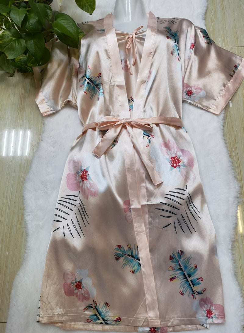DubaiGallery Women's Long Kimono Robe,Silk Dressing Gown Satin Nightwear Bathrobe,Elegant Crane Printing