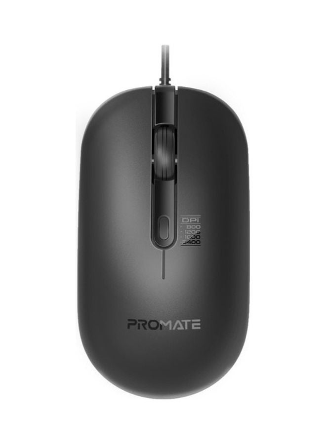 PROMATE Wired Mouse with 6 million Keystrokes, Adjustable 2400DPI, 4 Programmable Buttons, 1.5m Cord and Anti-Slip Grip, CM-2400 Black - Image 1