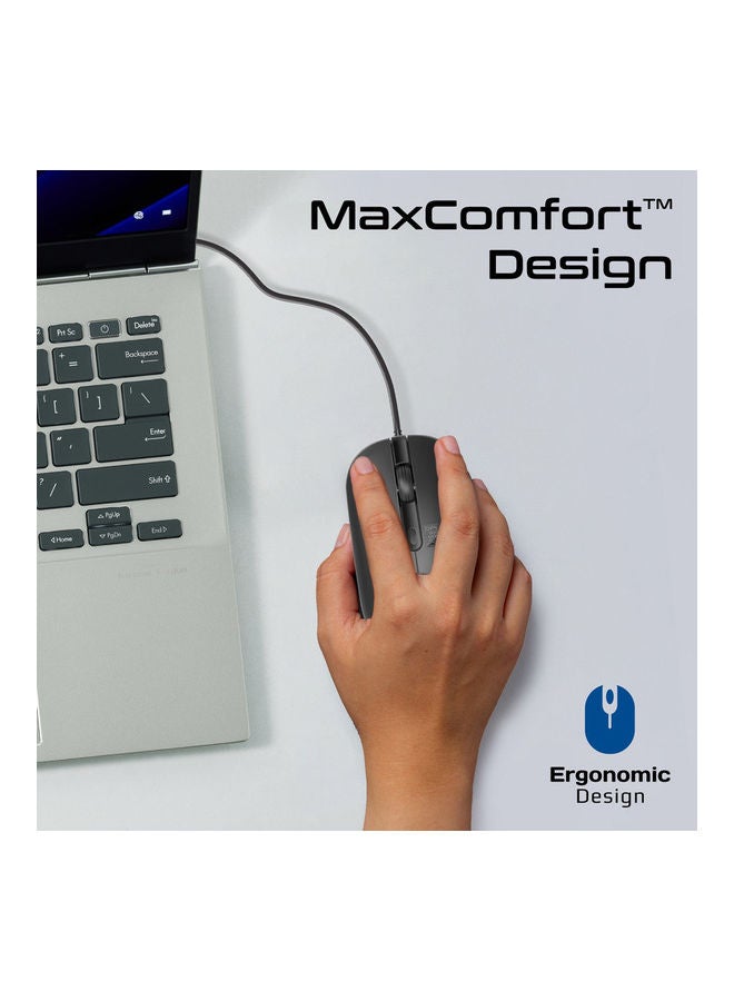 PROMATE Wired Mouse with 6 million Keystrokes, Adjustable 2400DPI, 4 Programmable Buttons, 1.5m Cord and Anti-Slip Grip, CM-2400 Black - Image 3