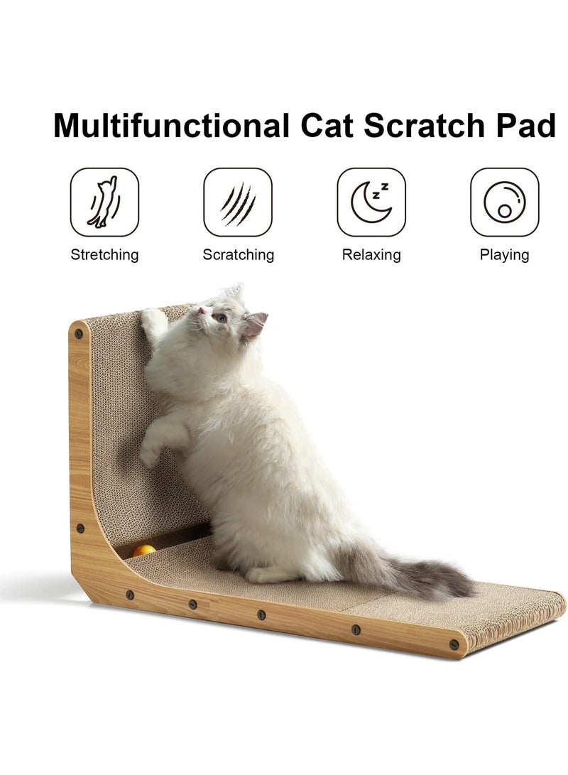 JOGAMS Cat Scratcher 26.8 Inch L Shape Cat Scratch Pad Wall Mounted Cat Scratching Cardboard with Ball Toy for Indoor Cats - Image 2