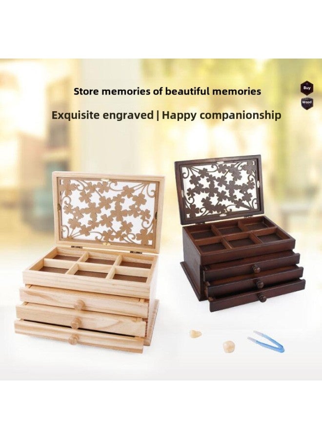 Multifunctional Children's Teeth Storage Box Baby Teeth Storage Fetal Hair Umbilical Cord Collection Storage Memorial Hand And Foot Print Box-Color:Wood Color Gold Ink Pad - Image 2