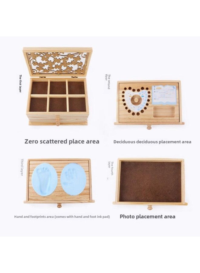 Multifunctional Children's Teeth Storage Box Baby Teeth Storage Fetal Hair Umbilical Cord Collection Storage Memorial Hand And Foot Print Box-Color:Wood Color Gold Ink Pad - Image 4