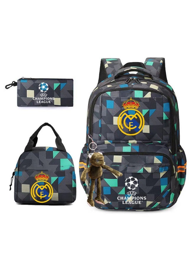 ريال مدريد على ظهره مقلمة حقيبة الغداء ثلاث قطع دعوى الرجال والنساء الترفيه الرياضة حقيبة السفر طالب حقيبة المدرسة - Image 1