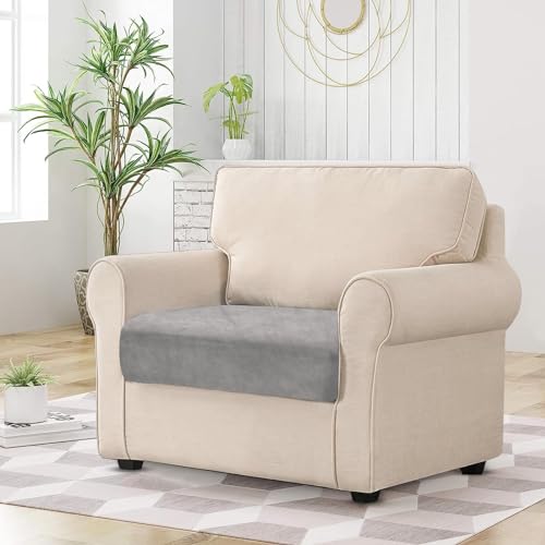 BT.WA Couch Cushion Cover Velvet 1 Piece Seat Cushion Cover Stretch Armchair Cover Separate Sectional Sofa Slipcovers Furniture Protector (1-Seater or Sofa Backrest, Light Grey) - Image 2