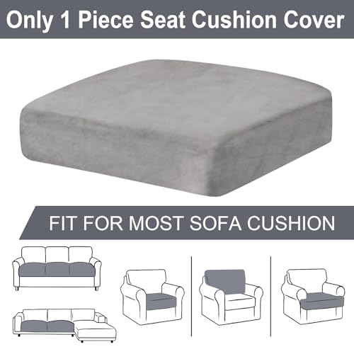 BT.WA Couch Cushion Cover Velvet 1 Piece Seat Cushion Cover Stretch Armchair Cover Separate Sectional Sofa Slipcovers Furniture Protector (1-Seater or Sofa Backrest, Light Grey) - Image 4