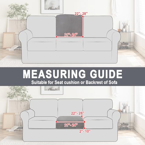 BT.WA Couch Cushion Cover Velvet 1 Piece Seat Cushion Cover Stretch Armchair Cover Separate Sectional Sofa Slipcovers Furniture Protector (1-Seater or Sofa Backrest, Light Grey) - Image 5