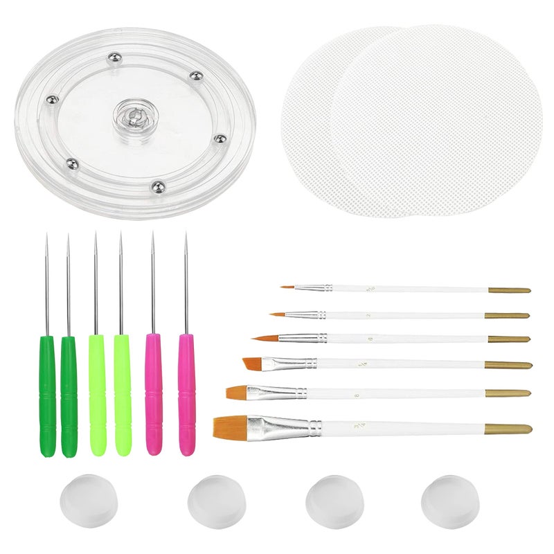 Cookie Decorating Kit Supplies Including 1 Acrylic Turntable 6 Scribe Needle 2 Silicone Mesh Mats 6 Cookie Decoration Brushes 4 Rubber Feet Bumpers