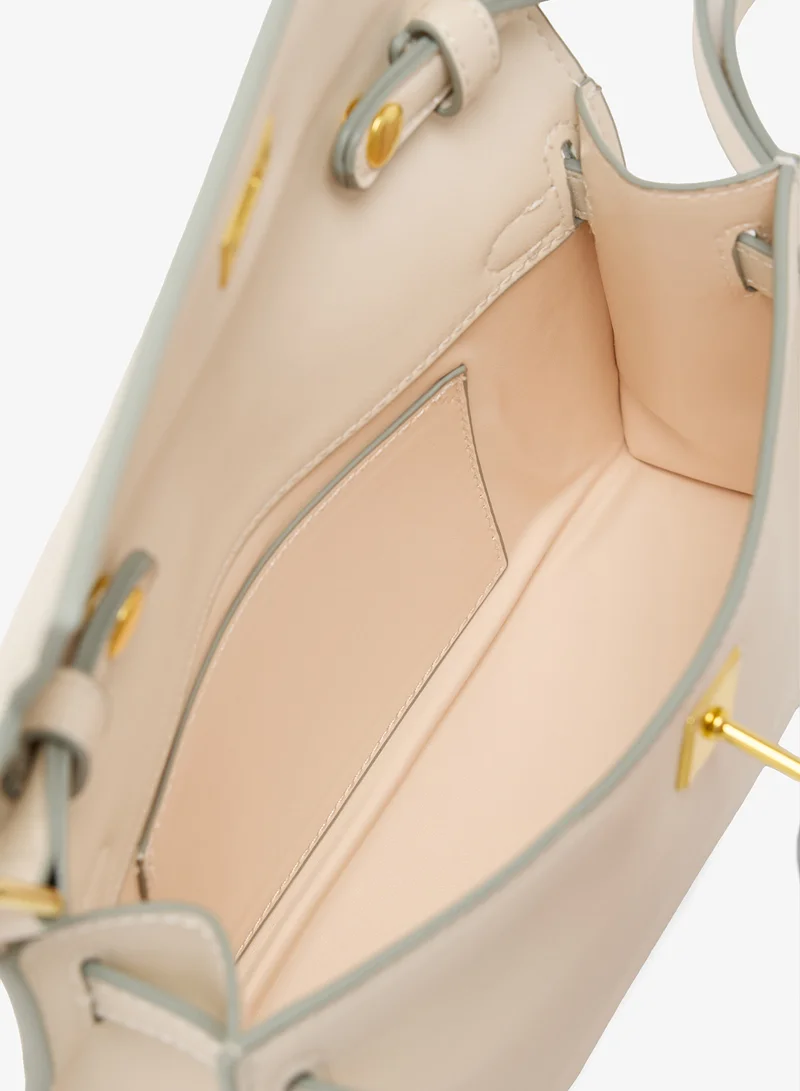 ELLA Cream gold accent structured buckle detailed shoulder bag for Women | Best Price UAE