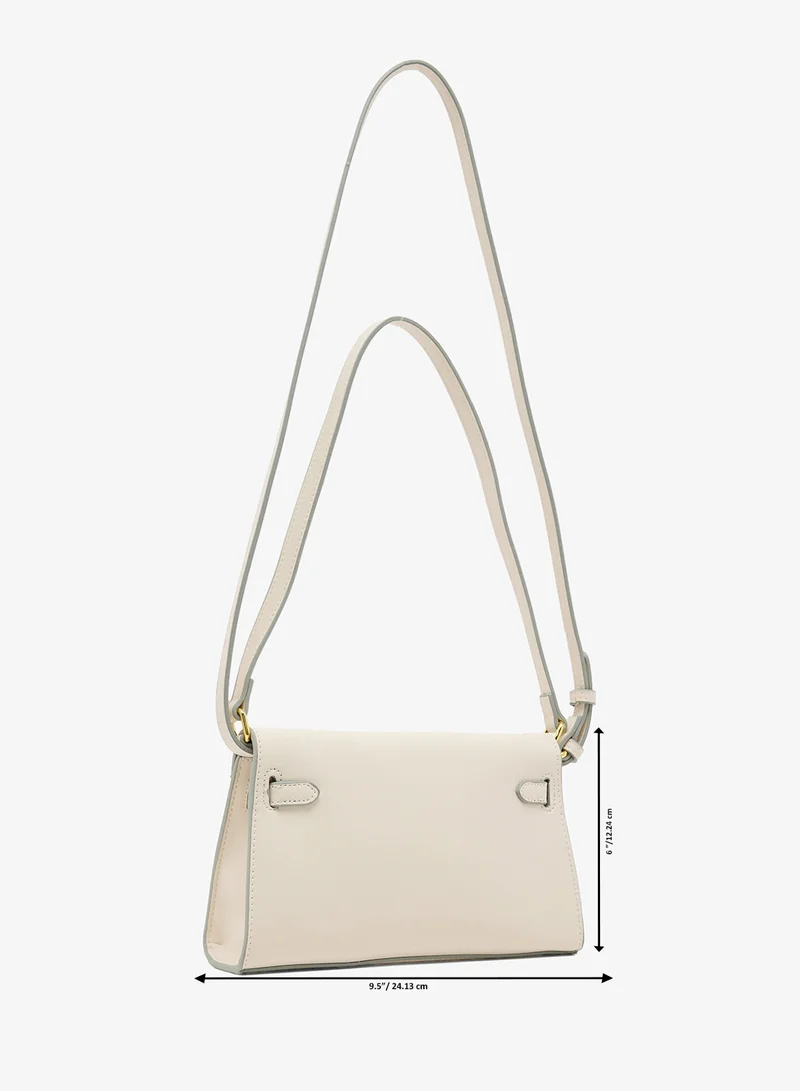 ELLA Cream gold accent structured buckle detailed shoulder bag for Women | Best Price UAE