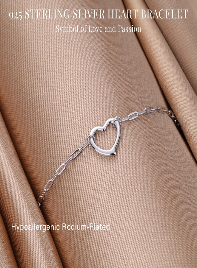 GAVU 925 Sterling Silver Bracelet for Women, Dainty Link Chain Heart Love Bracelet for Women - Image 4
