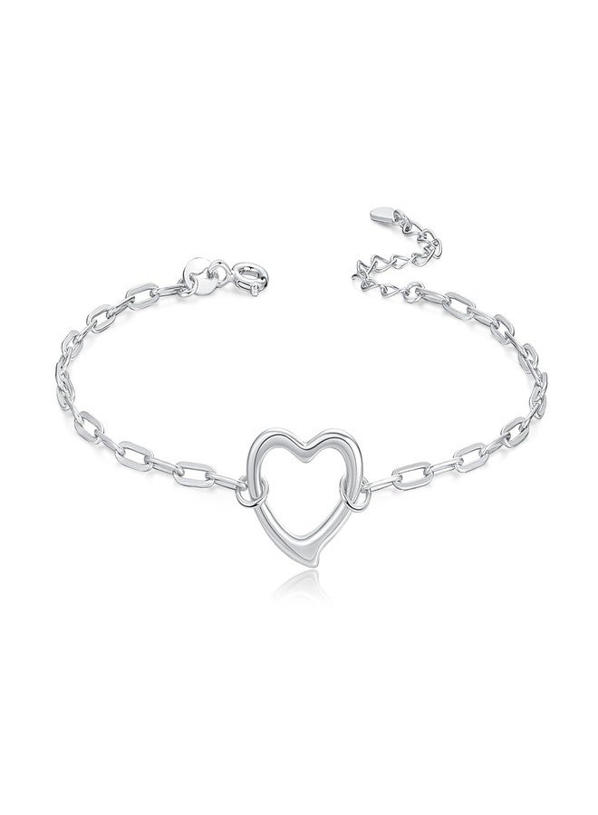 GAVU 925 Sterling Silver Bracelet for Women, Dainty Link Chain Heart Love Bracelet for Women - Image 2