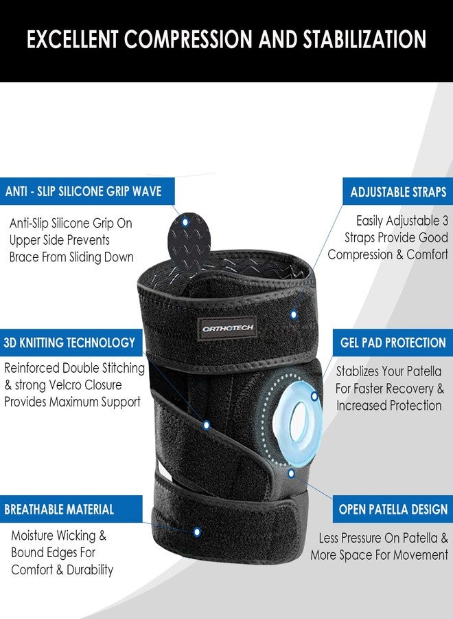Orthotech Open Knee Support Patella Brace with adjustable Breathable Stabilizer for Compression Knee Cap for Knee Pain Relief Sports for Men (Pack of 1, Black) - Image 2
