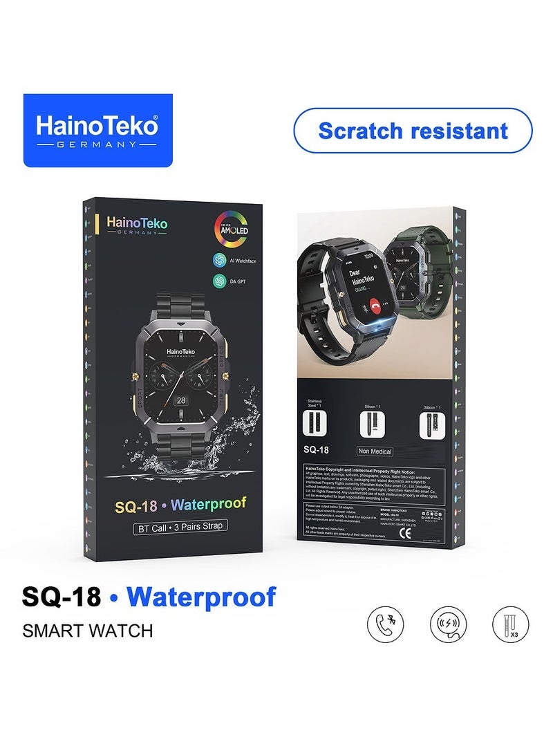 Haino Teko SQ-18 Waterproof Smartwatch Black – Scratch-Resistant AMOLED Display, Large Screen, 3 Interchangeable Straps, Heart Rate Monitor, Sleep Tracking, Fitness Features, Long Battery Life, Durable Design, Includes Charging Cable, Perfect for Men - Image 5