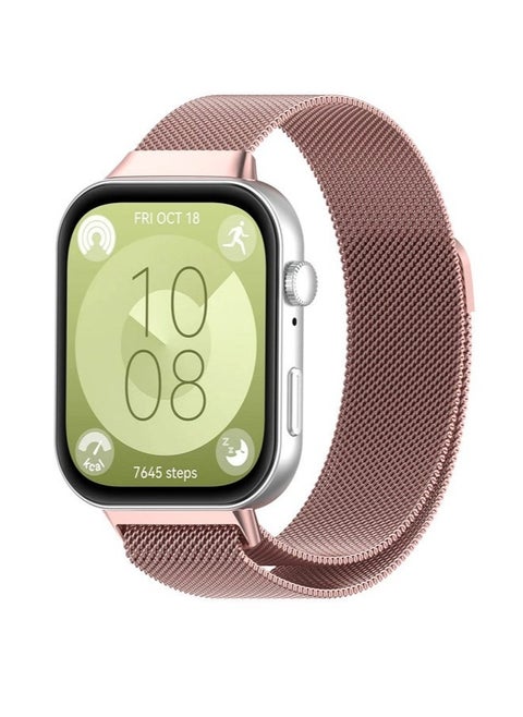 Metal Strap Compatible with Huawei Watch Fit 3, Magnetic Mesh Stainless Milanese Loop Replacement Watch Band for Huawei Watch Fit 3 Straps Pink