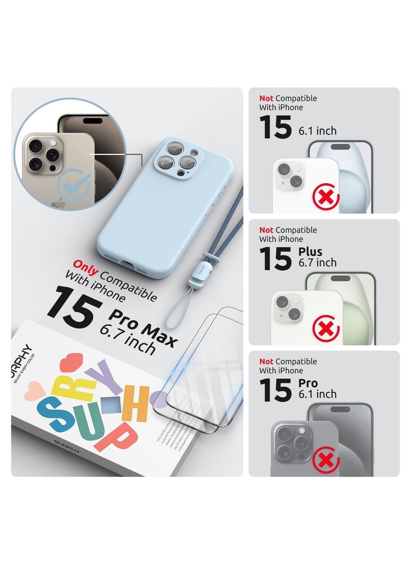 Raxoom Design for iPhone 15 Pro Max Case, Liquid Silicone [2 x Screen Protectors & 1 x Lanyard] Protection for Each Lens Shockproof Cover for iPhone 15 Pro Max 6.7 inch 2023, Cloud Blue - Image 2