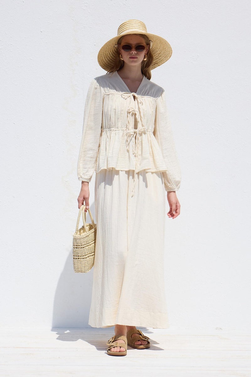 Manuka Tie Detailed Muslin Blouse Ecru  - Image 2