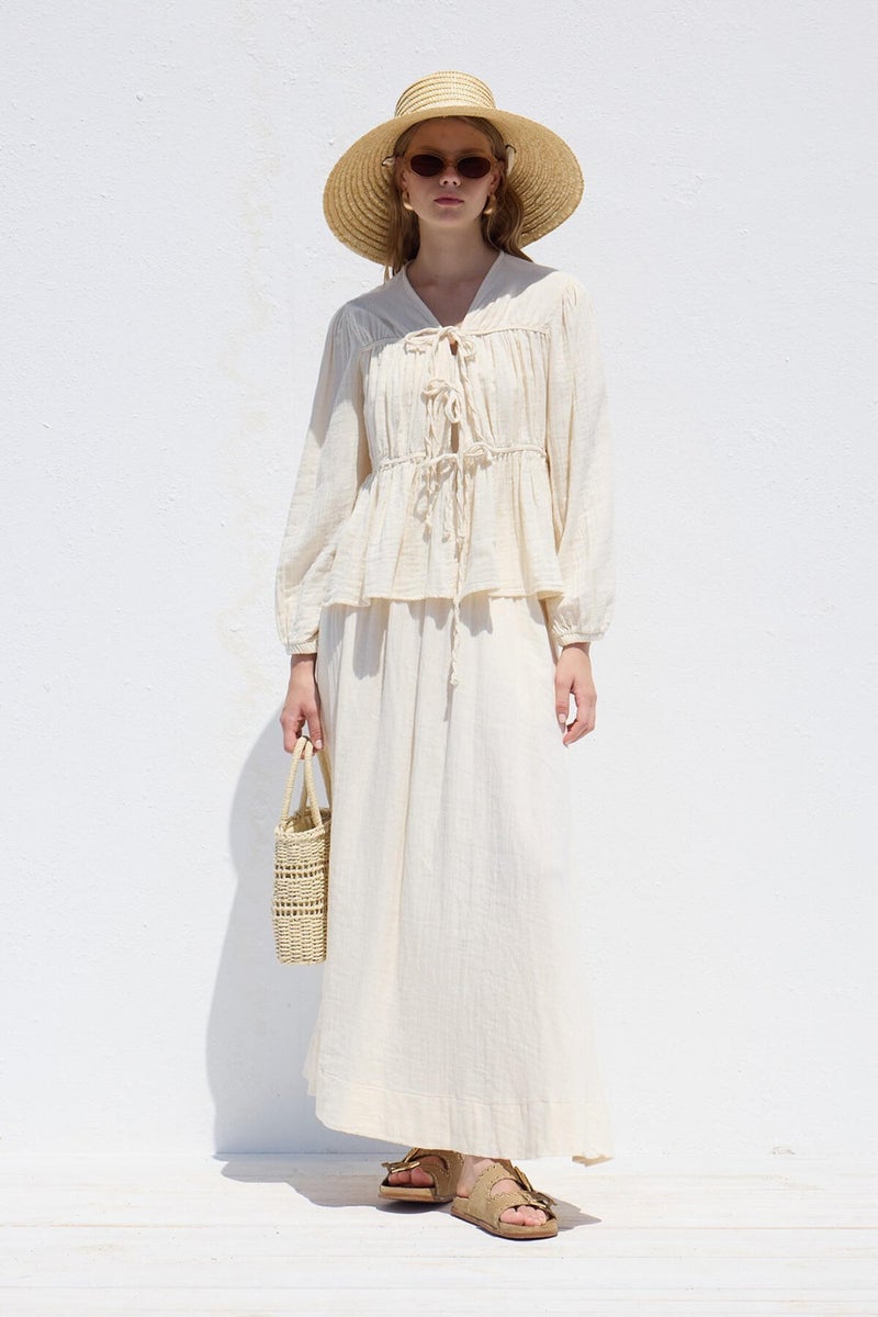 Manuka Tie Detailed Muslin Blouse Ecru  - Image 5