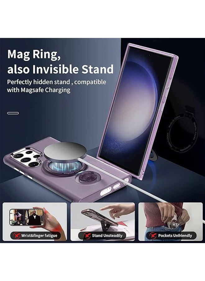 Generic - Compatible with Magnetic Samsung Galaxy S23 Ultra Case with 360 Rotation Magnetic Invisible Stand Compatible with MagSafe, Translucent Matte Backfor Samsung Galaxy S23 Ultra (2023) 6.8" Cover-Purple - Image 1
