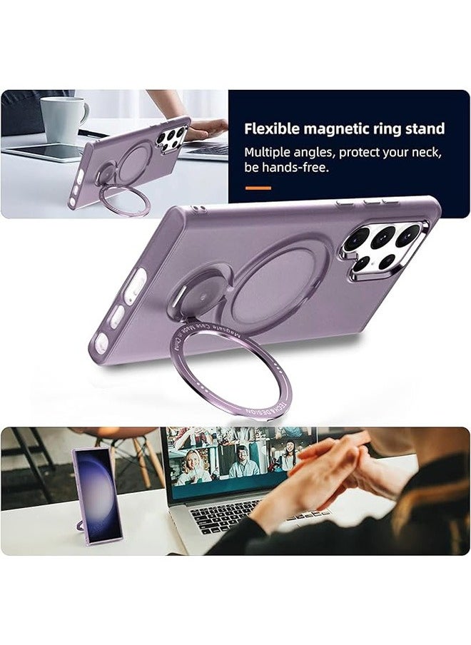 Generic - Compatible with Magnetic Samsung Galaxy S23 Ultra Case with 360 Rotation Magnetic Invisible Stand Compatible with MagSafe, Translucent Matte Backfor Samsung Galaxy S23 Ultra (2023) 6.8" Cover-Purple - Image 1