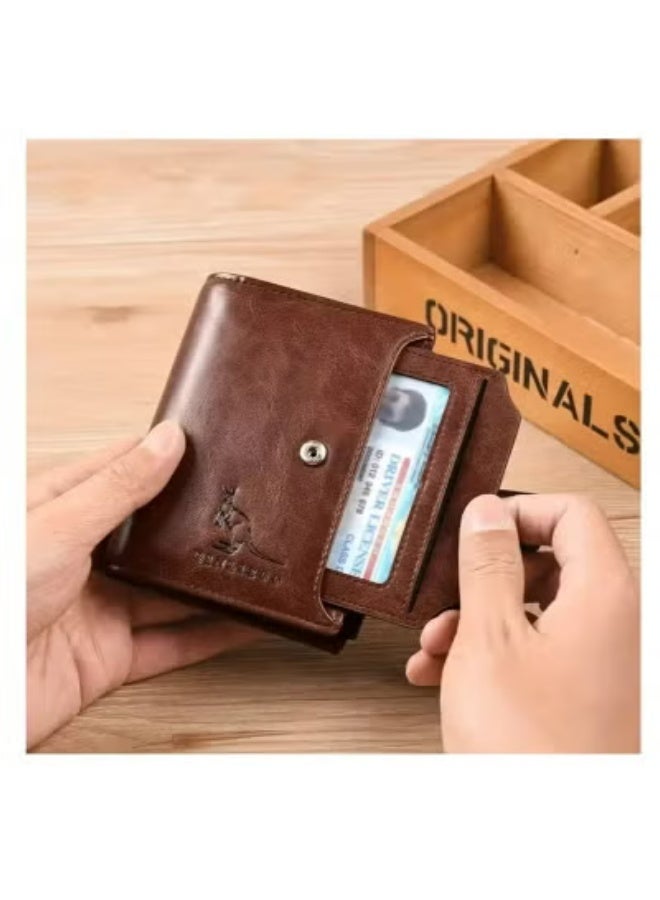 BINLIROO Vintage Style Men's PU Leather Wallet with RFID Blocking Card Holder, Coin Purse & Secure Zipper - Non-Braided, Solid Color, Durable Polyester Interior（Brown） - Image 5