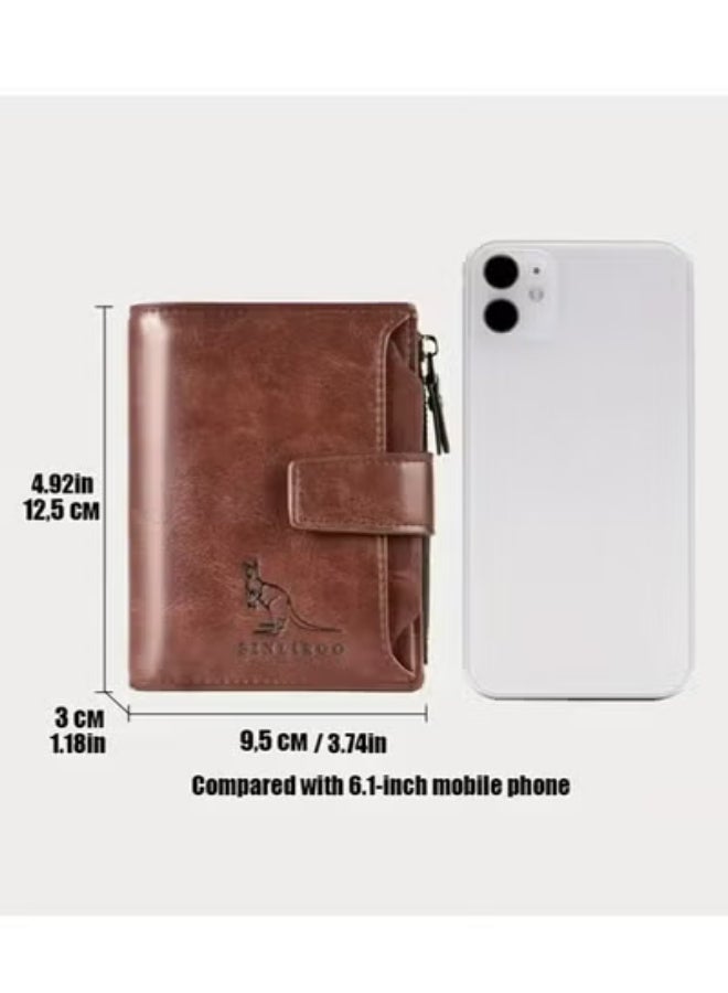 BINLIROO Vintage Style Men's PU Leather Wallet with RFID Blocking Card Holder, Coin Purse & Secure Zipper - Non-Braided, Solid Color, Durable Polyester Interior（Brown） - Image 2
