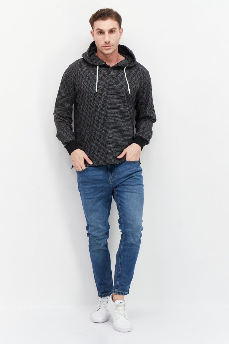 Sovereign Code Men Hooded Long Sleeves Stripe Sweatshirts, Black - Image 4