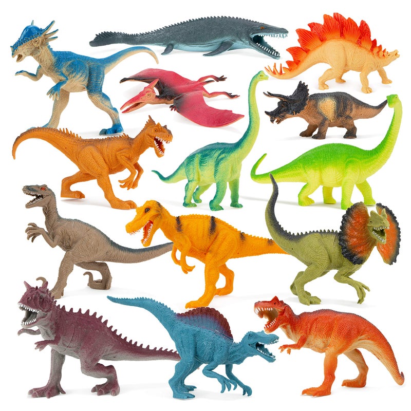 Boley 14-Pack Dinosaur Toys for Kids with Educational Booklet - 9" Realistic Dino Figures for Boys & Girls Ages 3+ - Includes T-Rex, Raptor, Stegosaurus, Triceratops, and More - Image 1