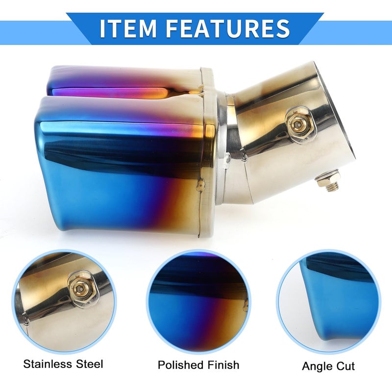 AutoBizarre Stainless Steel Burnt Blue Holographic Blue Square Shaped Dual Pipe Car Exhaust Tail Muffler Tip Car End Pipe Tail Exhaust Show Pipe Universal for All Cars (Square Dual Pipe Curved Bent) - Image 4