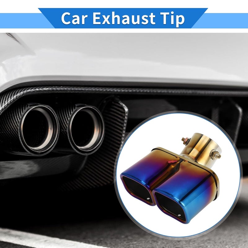 AutoBizarre Stainless Steel Burnt Blue Holographic Blue Square Shaped Dual Pipe Car Exhaust Tail Muffler Tip Car End Pipe Tail Exhaust Show Pipe Universal for All Cars (Square Dual Pipe Curved Bent) - Image 2