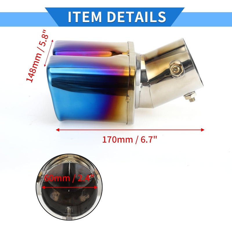 AutoBizarre Stainless Steel Burnt Blue Holographic Blue Square Shaped Dual Pipe Car Exhaust Tail Muffler Tip Car End Pipe Tail Exhaust Show Pipe Universal for All Cars (Square Dual Pipe Curved Bent) - Image 5