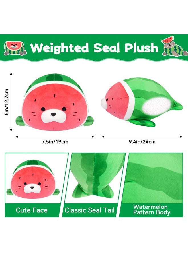 Leokawin Weighted Stuffed Animals - 9 Inch Weighted Watermelon Seal Plush,Cute Seal Stuffed Animal Small Plush Pillow,Soft Kawaii Weighteds Plushie Watermelon Seals Toy Gifts for Kids Boys Girls - Image 2