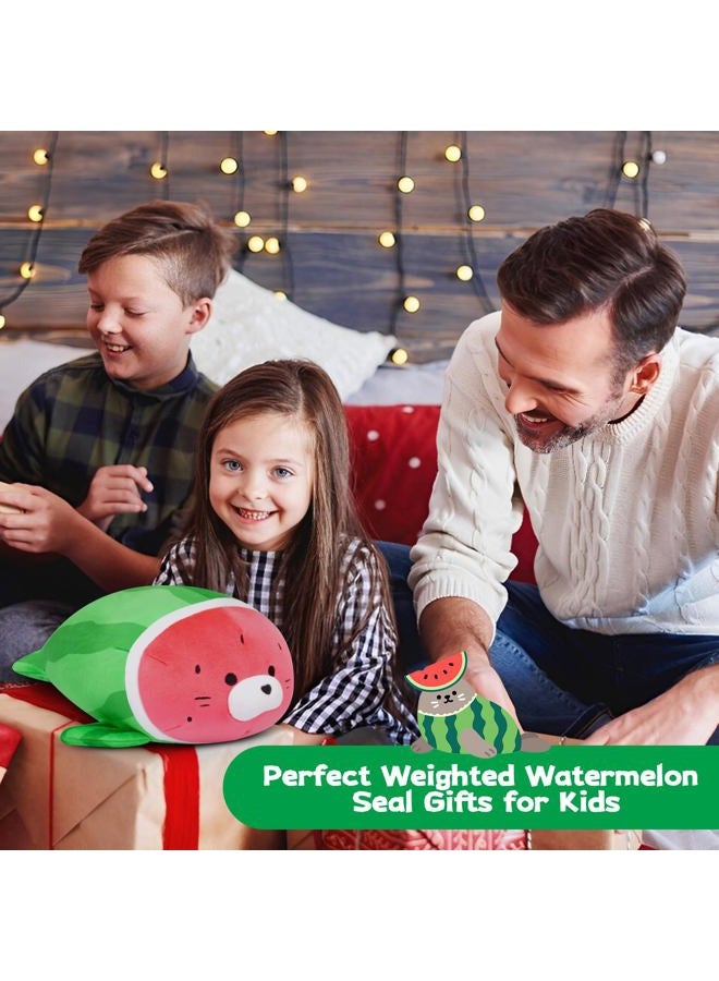 Leokawin Weighted Stuffed Animals - 9 Inch Weighted Watermelon Seal Plush,Cute Seal Stuffed Animal Small Plush Pillow,Soft Kawaii Weighteds Plushie Watermelon Seals Toy Gifts for Kids Boys Girls - Image 3