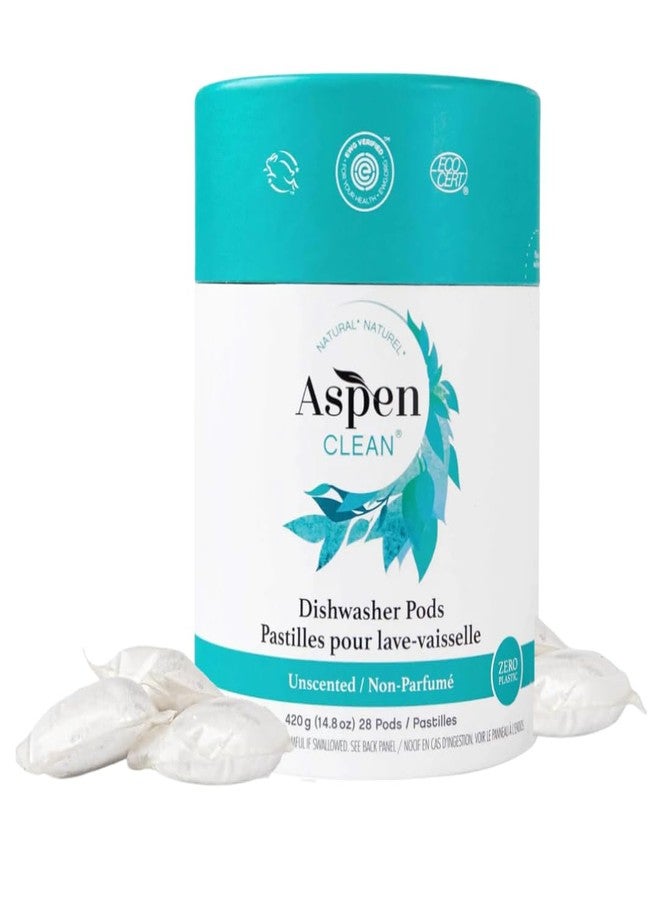 AspenClean Unscented Dishwasher Pods by AspenClean, Dye-Free, Zero Plastic, EWG Verified™, Vegan, Eco-Friendly, Natural Dishwasher Detergent - 28 Count - Image 1