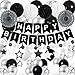 Yunfan 69Pcs Birthday Decorations Black Happy Birthday Banner Balloons Paper Fans Honeycomb Balls Hanging Swirl Stars Garland Party Decorations for Men Women Wednesday Halloween - Image 3