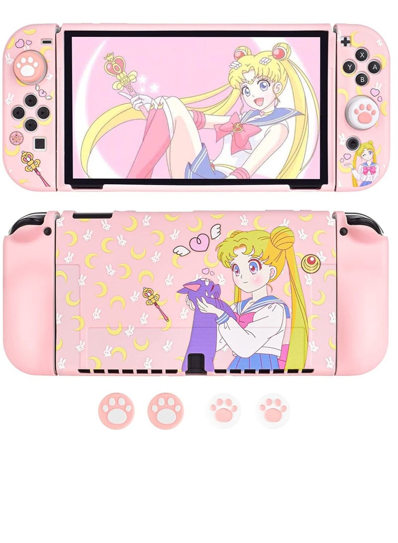 Captaintech Protective Case for Nintendo Switch, Switch OLED Protective Case Silicone Soft Cover Shockproof Pink Skin Joy Con Shell - Image 1