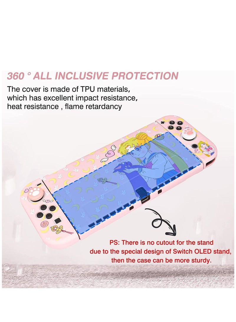 Captaintech Protective Case for Nintendo Switch, Switch OLED Protective Case Silicone Soft Cover Shockproof Pink Skin Joy Con Shell - Image 3