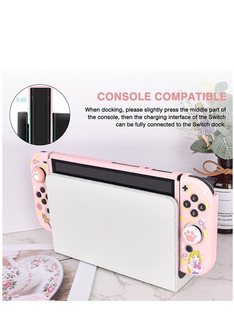 Captaintech Protective Case for Nintendo Switch, Switch OLED Protective Case Silicone Soft Cover Shockproof Pink Skin Joy Con Shell - Image 4