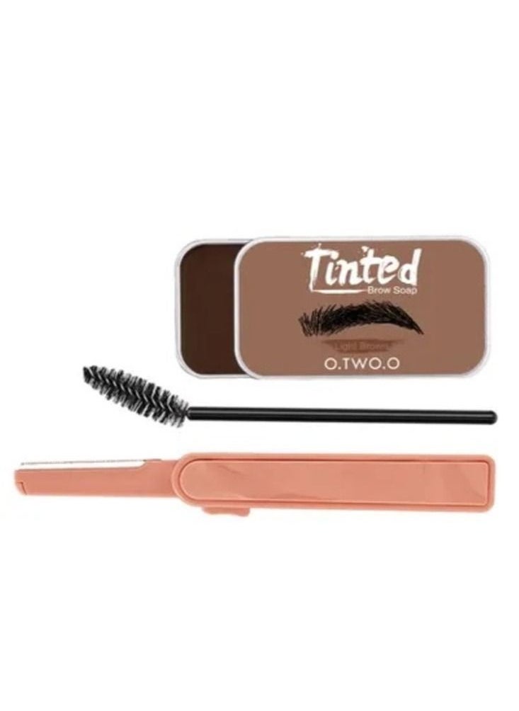 O.TWO.O Tinted Eyebrow Styling Soap with Blade and Brush 15g (Light Brown)  - Image 1