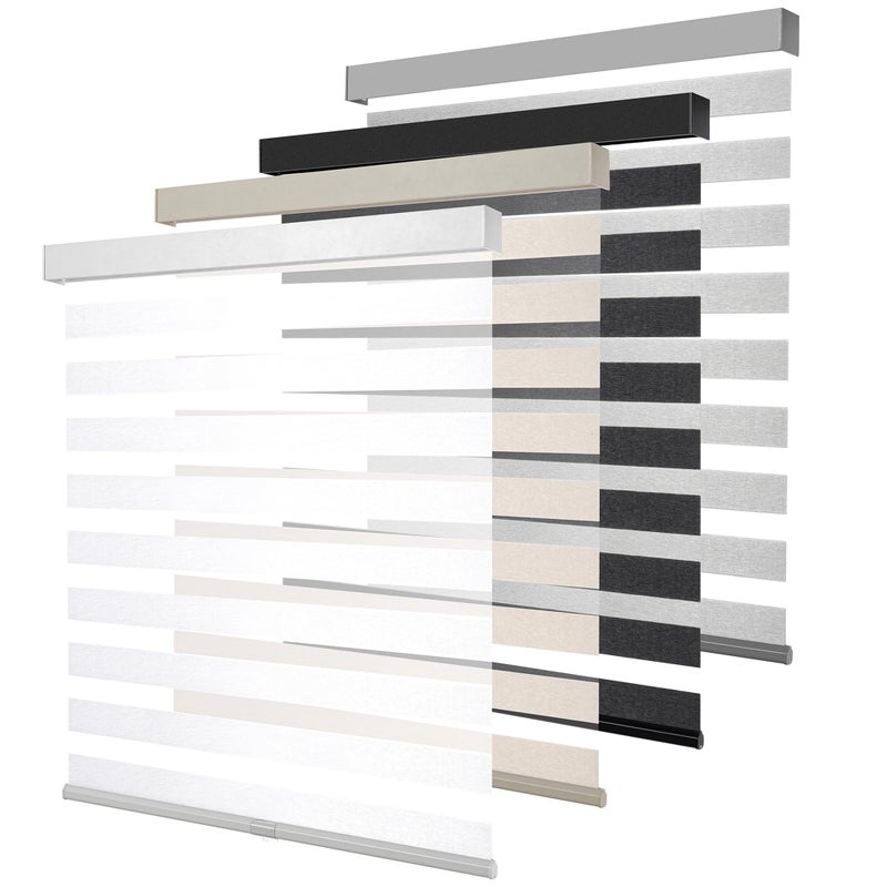 KALYSIE Cordless Zebra Blinds for Windows, Free-Stop Pull Down Roller Window Shades with Valance, Light Filtering Dual Layers Sheer Shades for Home and Office, White, 20" W x 72" H - Image 1
