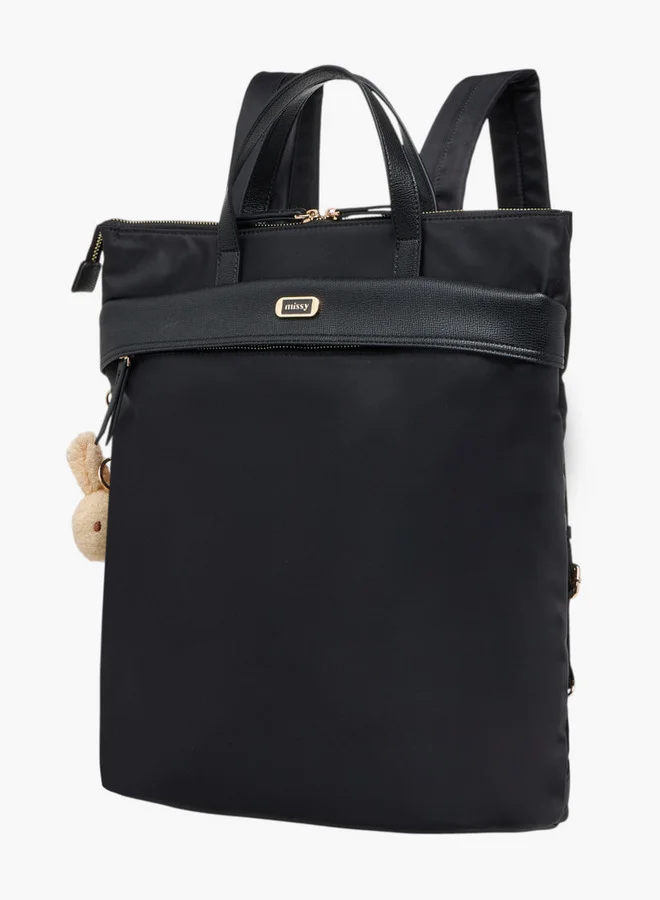 MISSY Solid Backpack with Adjustable Straps and Zip Closure - 32x13x34 cm