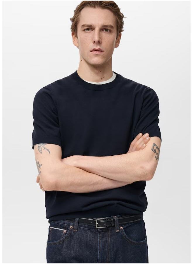 Mango Man Cotton Fine-Knit T-Shirt  - Image 1