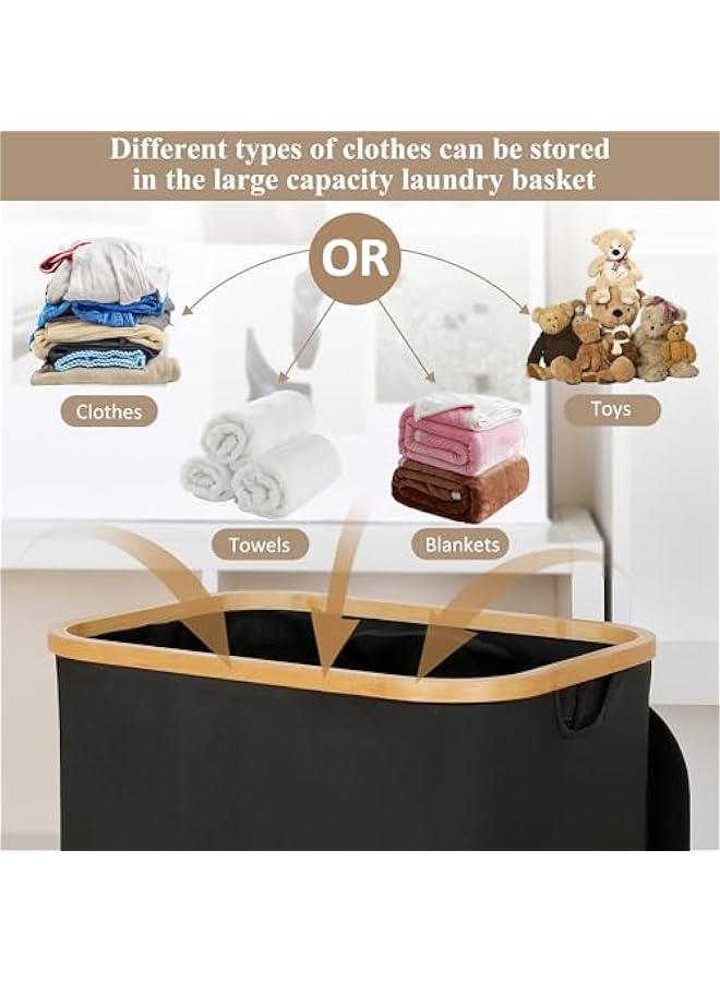 تراسل سلة غسيل بغطاء من تراسل، سلة غسيل كبيرة سعة 110 لتر بمقبض وغطاء، سلة تنظيم ملابس قابلة للطي مع شنطة داخلية قابلة للازالة للملابس والالعاب والمناشف (اسود) - Image 4