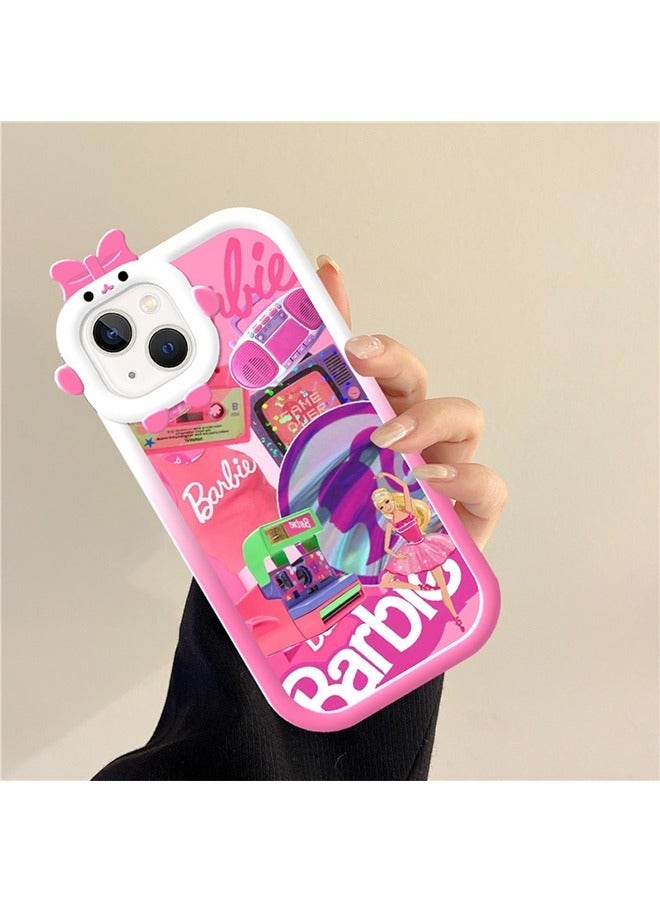 Barbie Cartoon Barbie Ripple Case Cover for iPhone 13/14, Double Sided IMD Material Anti Scratch Soft Phone Protective Shell, Lovely 3D Animation Protective Case (Pink) - Image 3