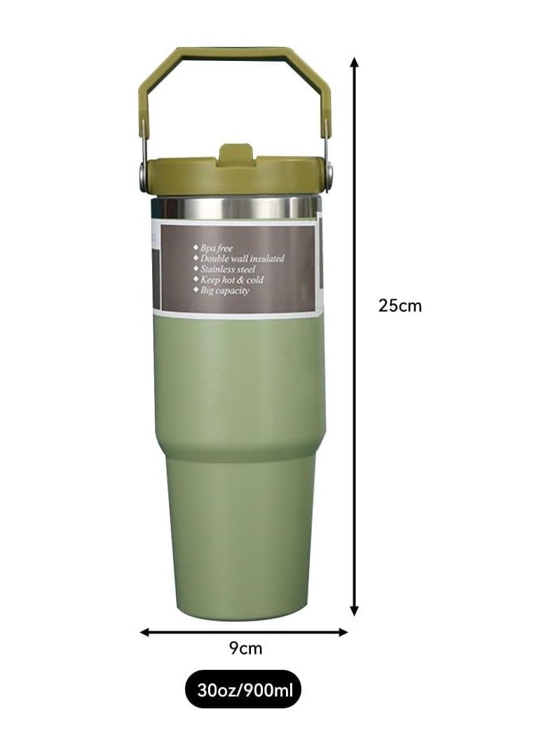 ELTRAZONE كوب تامبلر من الفولاذ المقاوم للصدأ مع مقبض وغطاء قشة - زجاجة ماء معزولة بالفراغ، غطاء قابل للطي مقاوم للتسرب، كوب قابل لإعادة الاستخدام للمنزل أو المكتب أو السيارة - Image 2