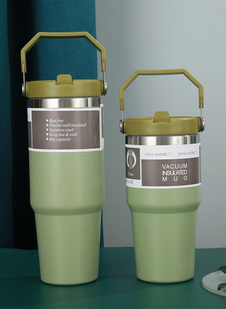 ELTRAZONE كوب تامبلر من الفولاذ المقاوم للصدأ مع مقبض وغطاء قشة - زجاجة ماء معزولة بالفراغ، غطاء قابل للطي مقاوم للتسرب، كوب قابل لإعادة الاستخدام للمنزل أو المكتب أو السيارة - Image 5