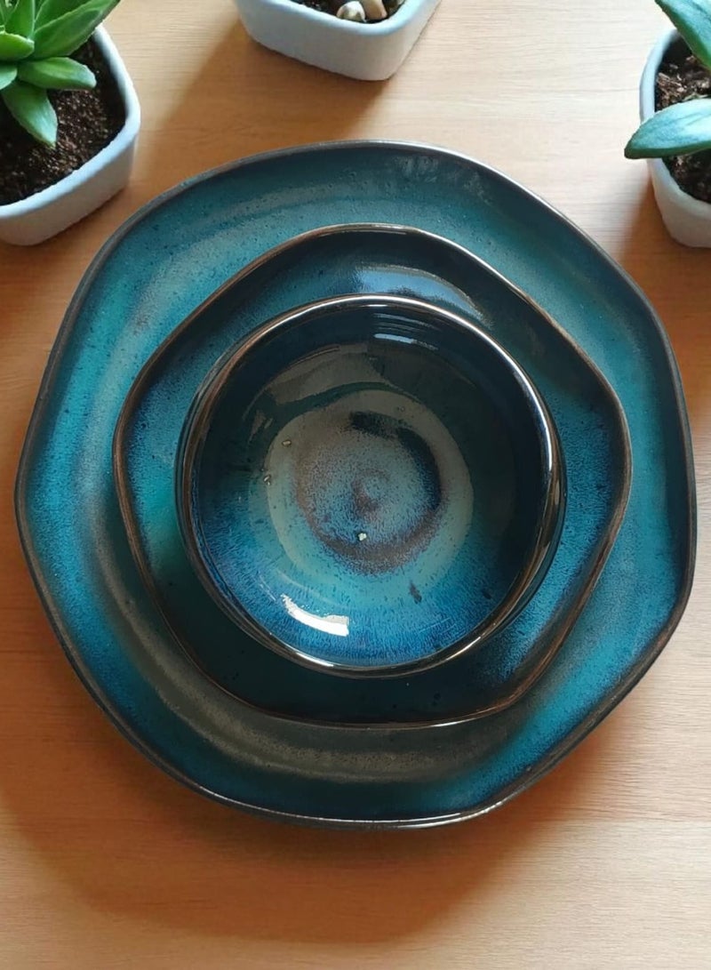 كلور زون بوتري طقم عشاء للمائدة مكونة من 3 قطع من أطباق .طبق حلويات فخار مقاس 25 آمنة للاستخدام في الميكروويف وغسالة الأطباق والفرن، خفيفة الوزن ومقاومة للخدش - Image 1